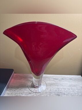 LSA International Red Vase Handcrafted Mouthblown in Poland 12 5/8 Tall